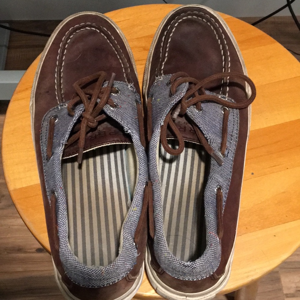 Men’s 9.5 Brown/Navy Leather/fabric Sperry Shoes
